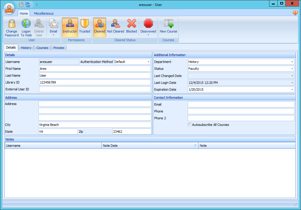 Ares User Form
