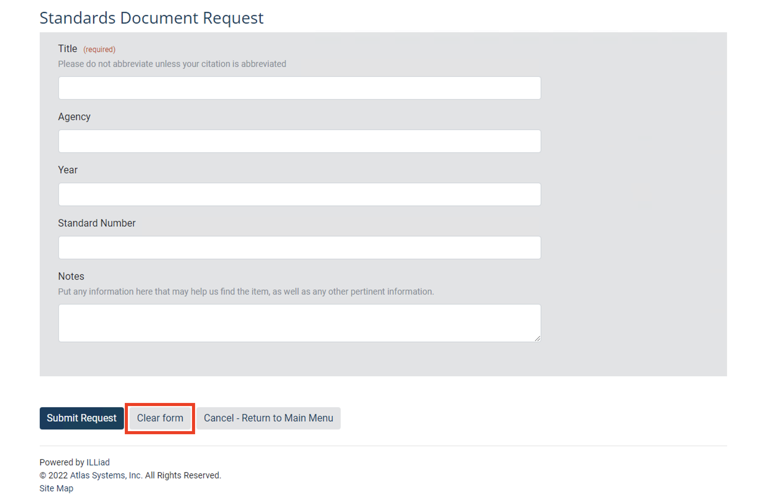 Clear Form Button | Atlas Systems Documentation