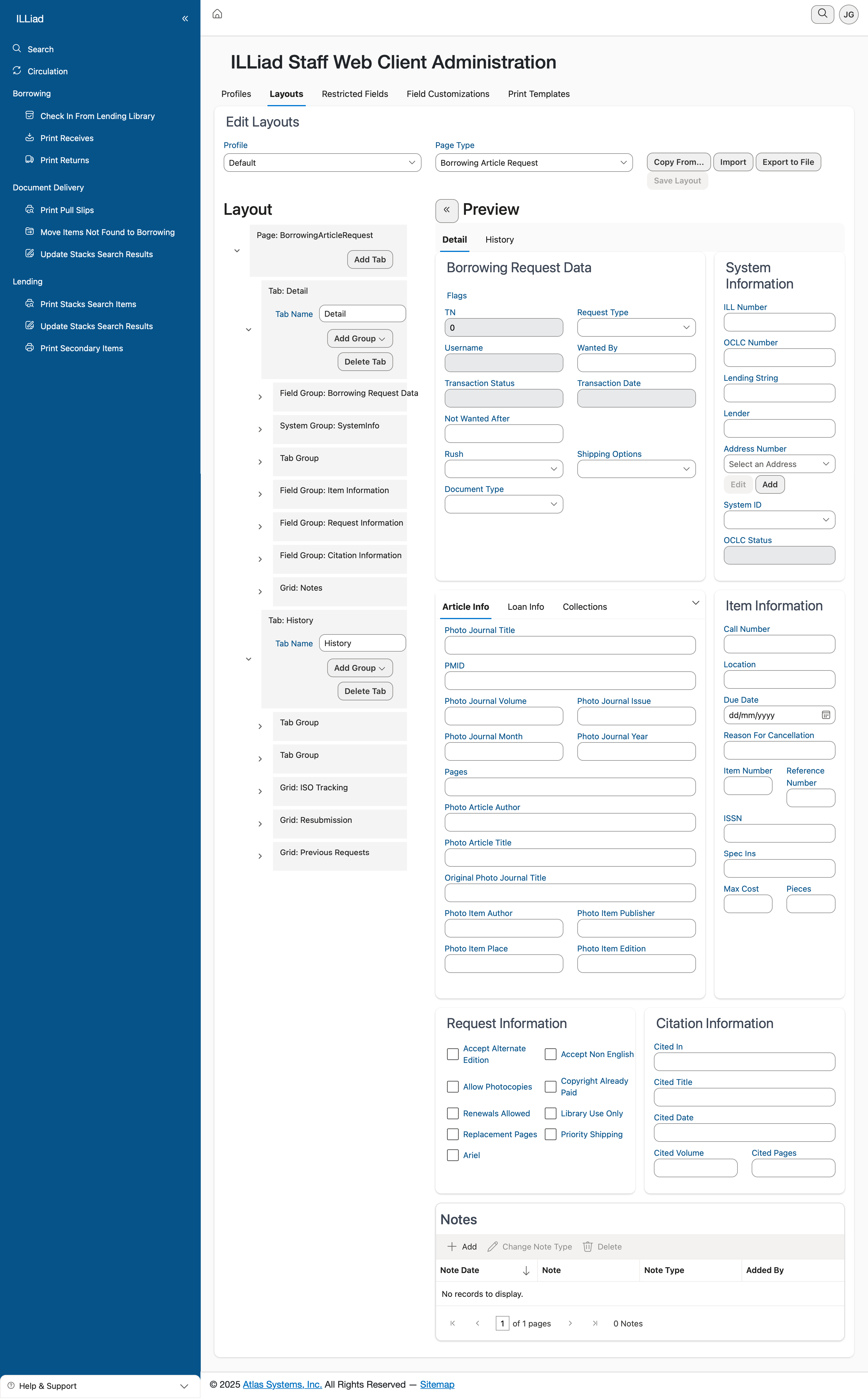 Layouts Tab