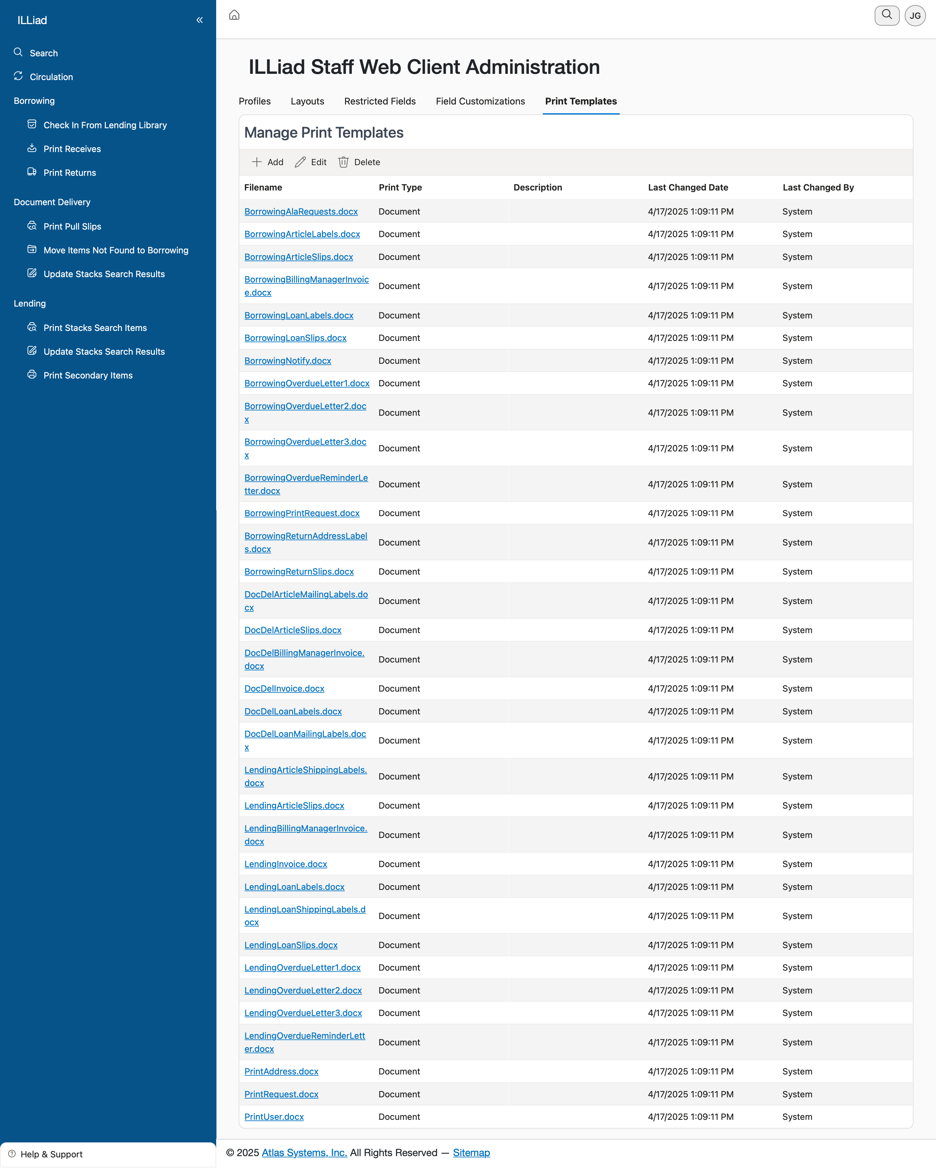 Print Templates Tab