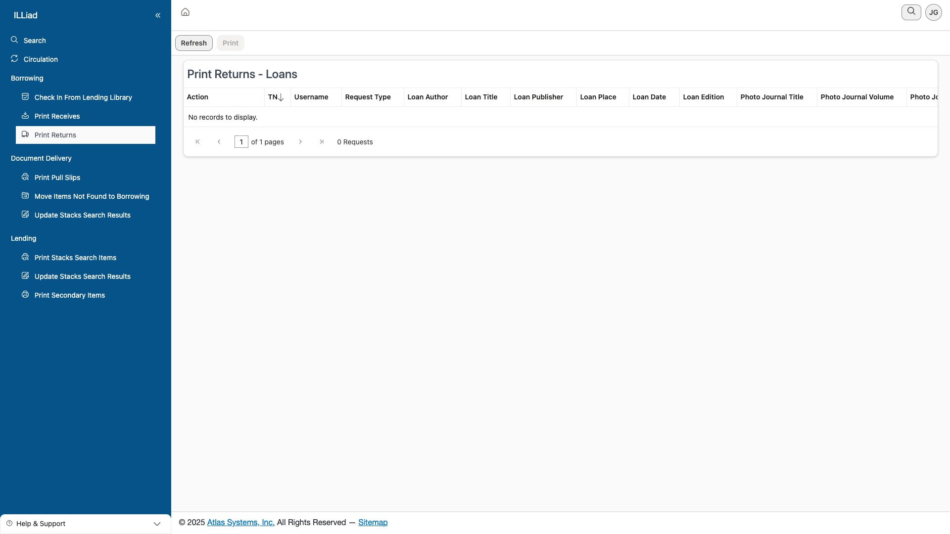 Print Returns Interface