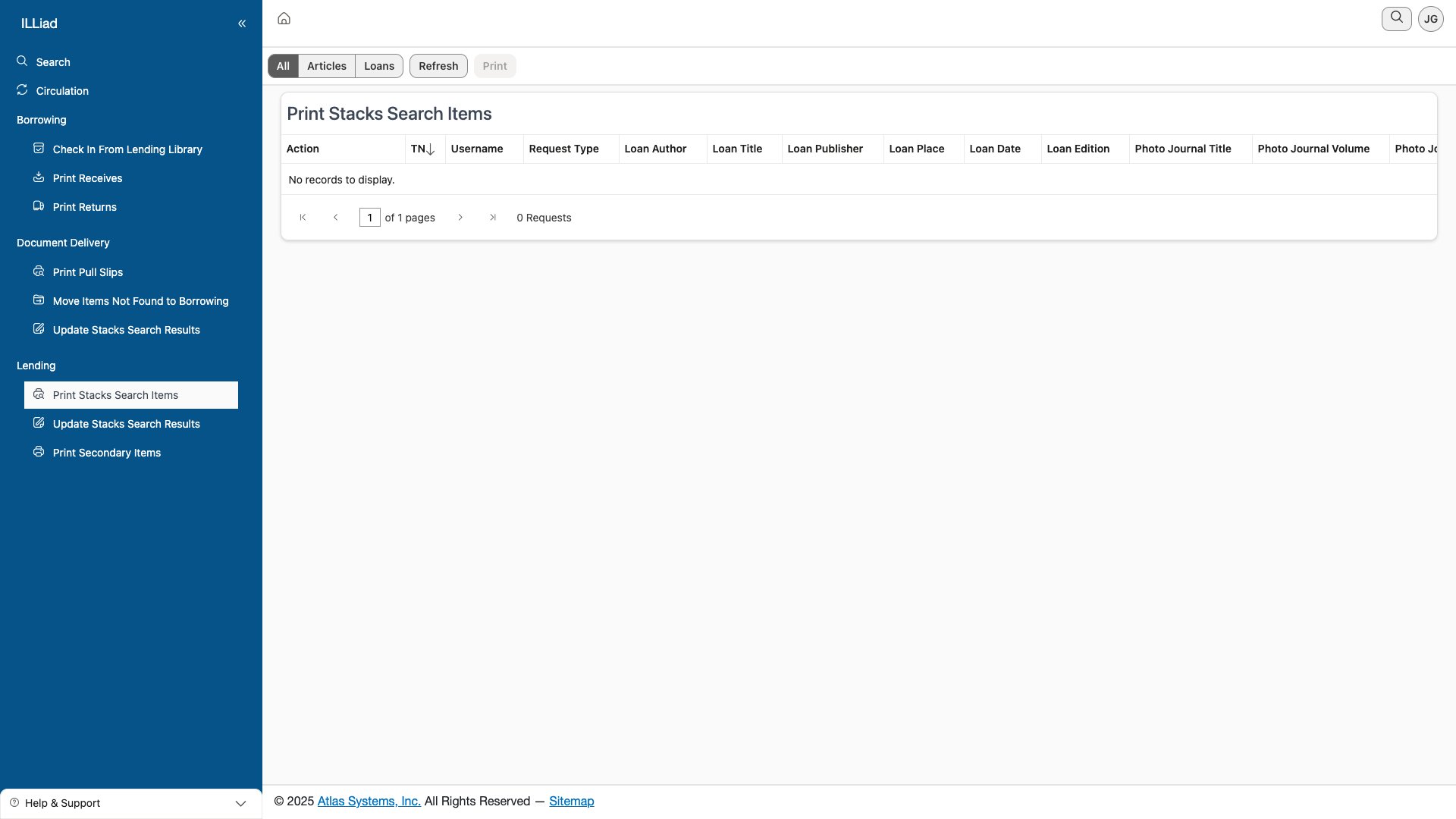 Print Stacks Search Interface